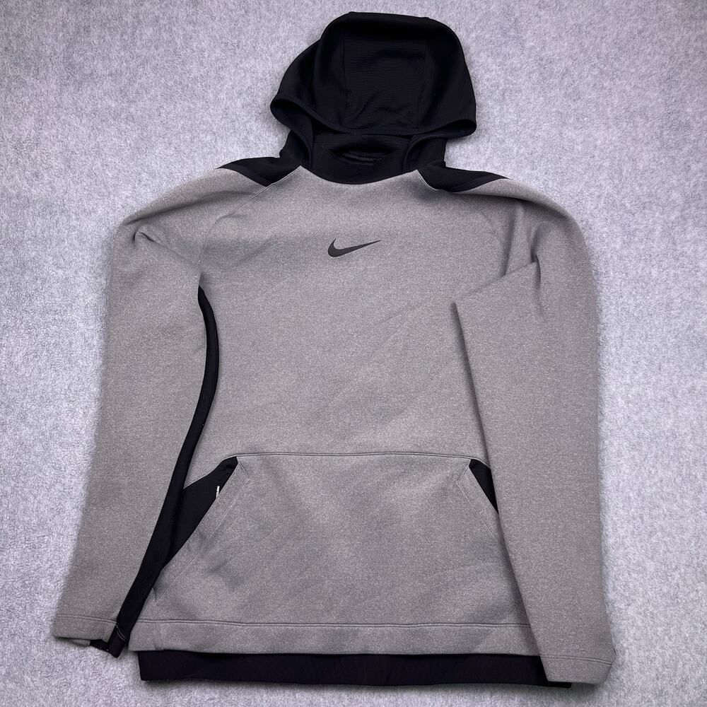 nike‎ center swoosh dri-fit hoodie gray pullover sweatshirt mens xl